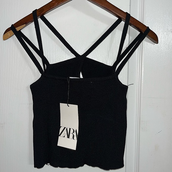ZARA Black Strappy Ribbed Crop Top Spaghetti Strap — Small - Picture 3 of 5